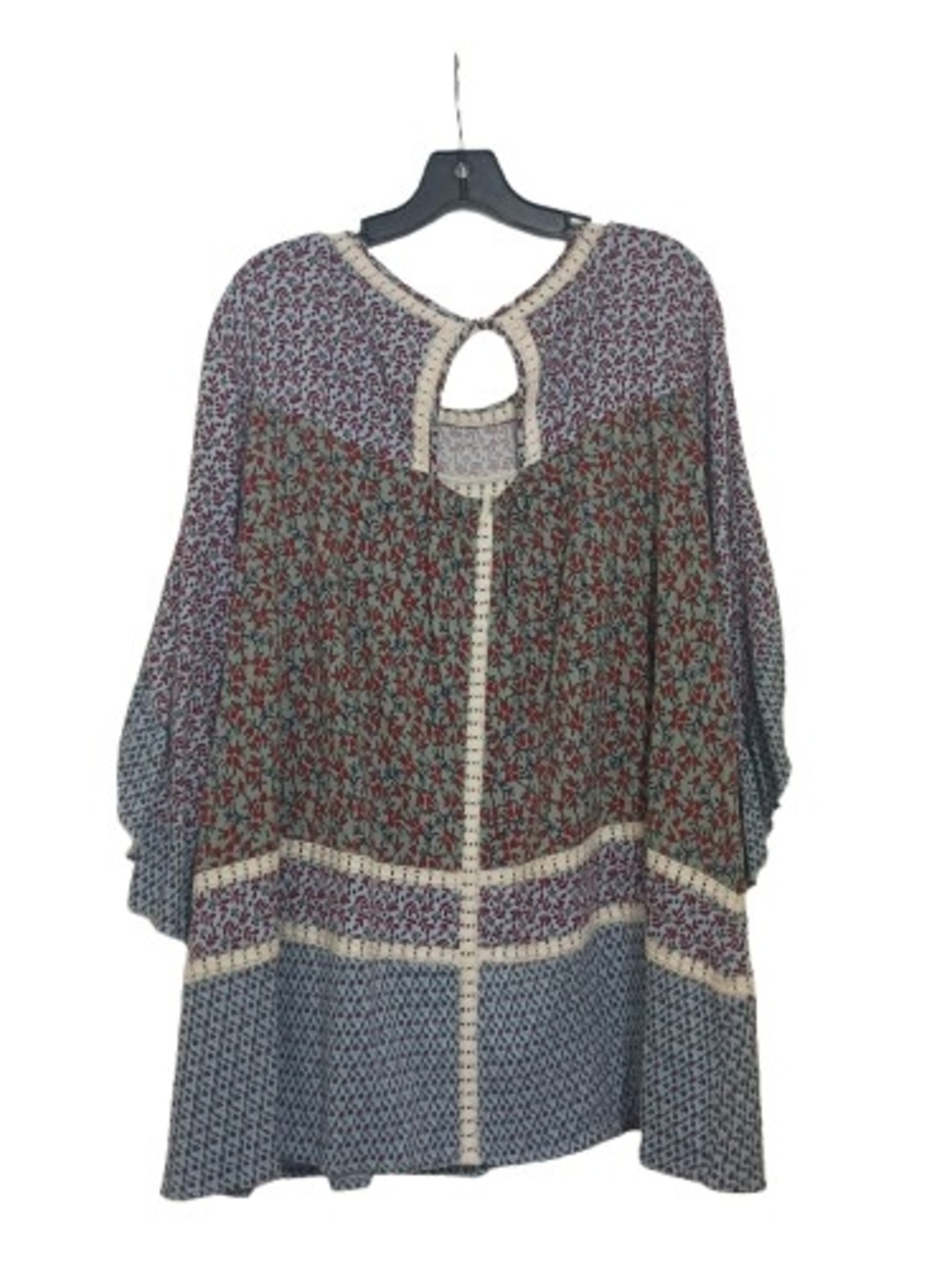 Boho Floral Patchwork Print Cottage Fairy Blouse 1X Festival Romantic - Picture 9 of 12
